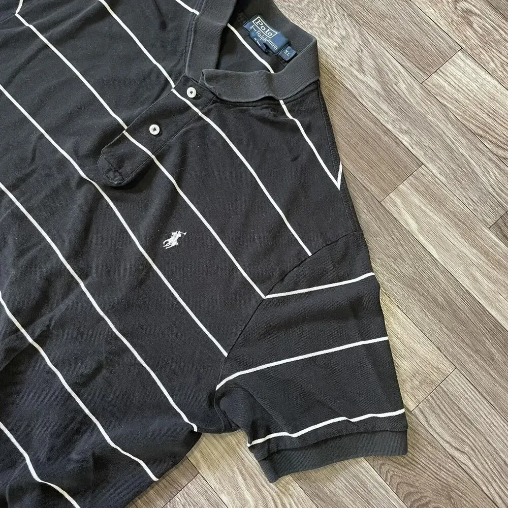 Polo Ralph Lauren Short Sleeve Polo Shirt Men’s XL Black White Striped Pony Logo